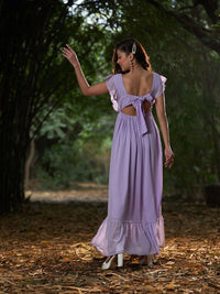 SASSAFRAS Fluttered Sleeves Georgette Maxi Dress