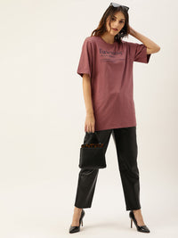 DILLINGER Women Rose Printed Longline Oversized Cotton Pure Cotton T-shirt
