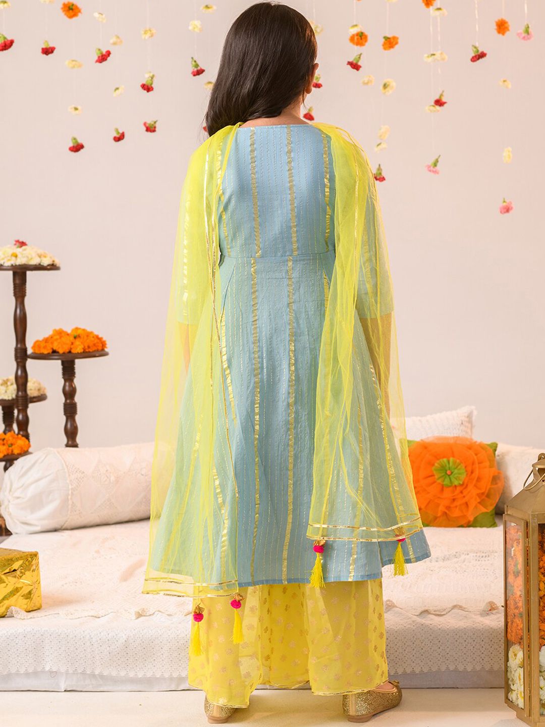 pspeaches Girls Printed Regular Pure Cotton Kurta with Pyjamas & Dupatta
