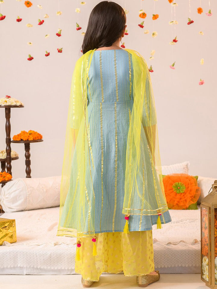 pspeaches Girls Printed Regular Pure Cotton Kurta with Pyjamas & Dupatta