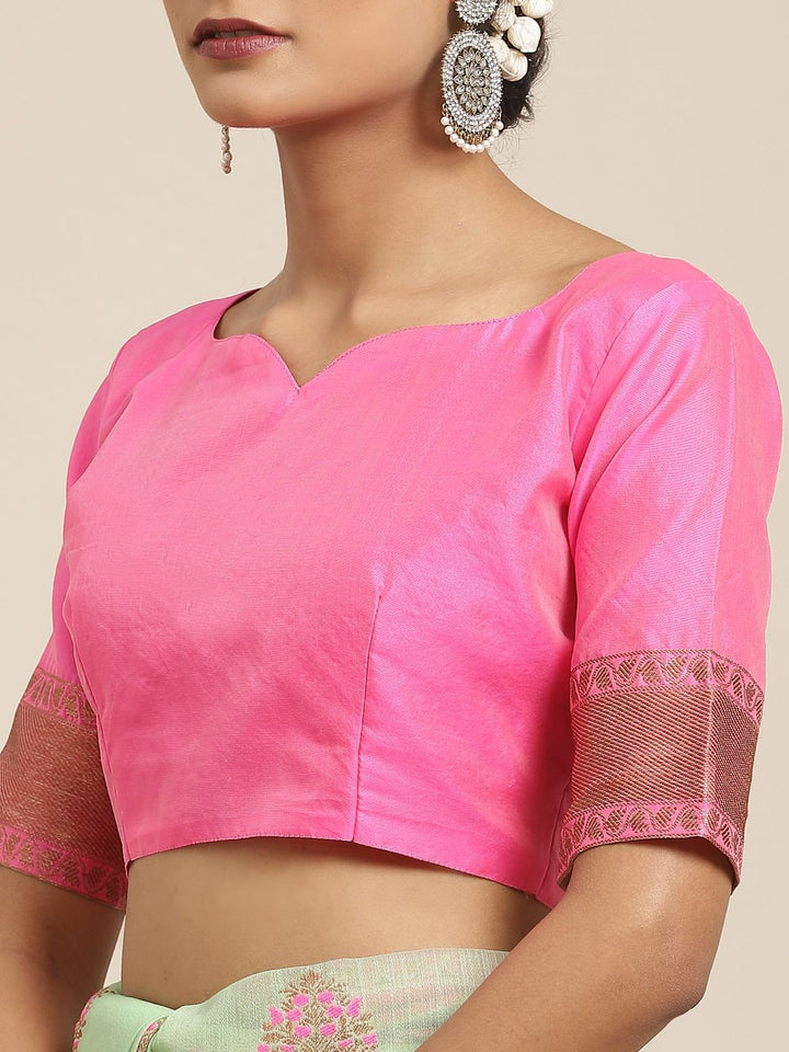 Saree mall Green & Pink Floral Zari Linen Blend Banarasi Sarees