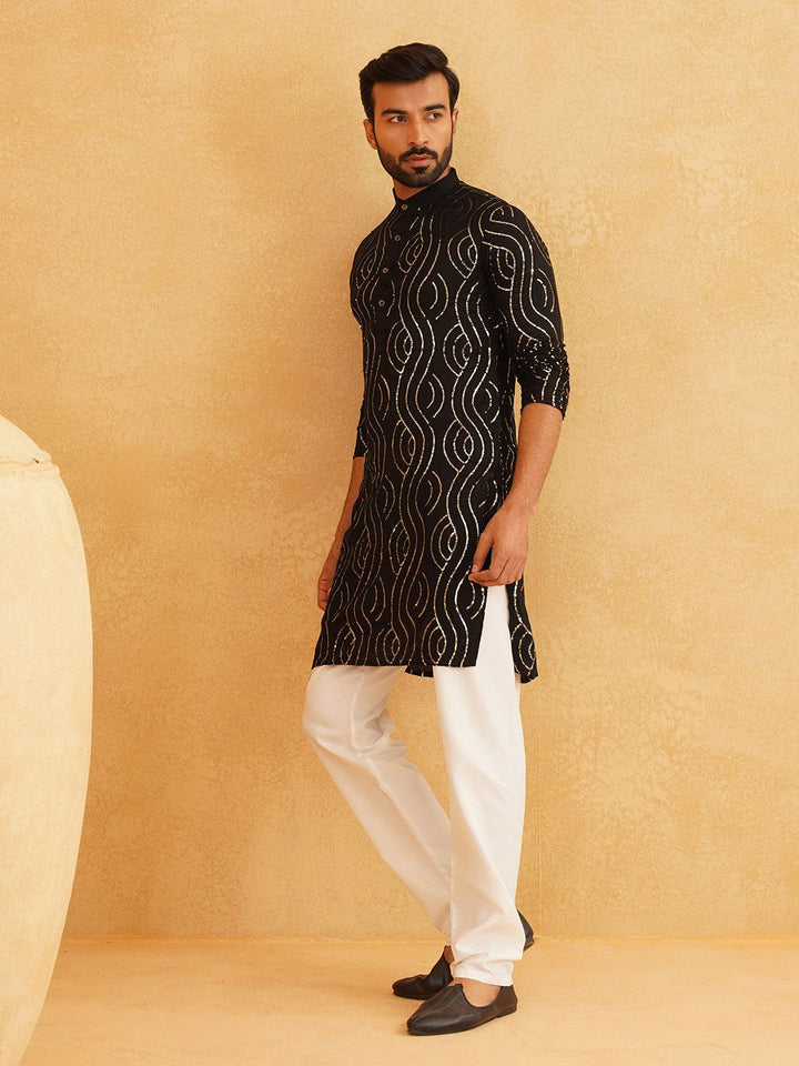 SOJANYA Ethnic Motifs Embroidered Regular Sequinned Pure Cotton Kurta with Churidar