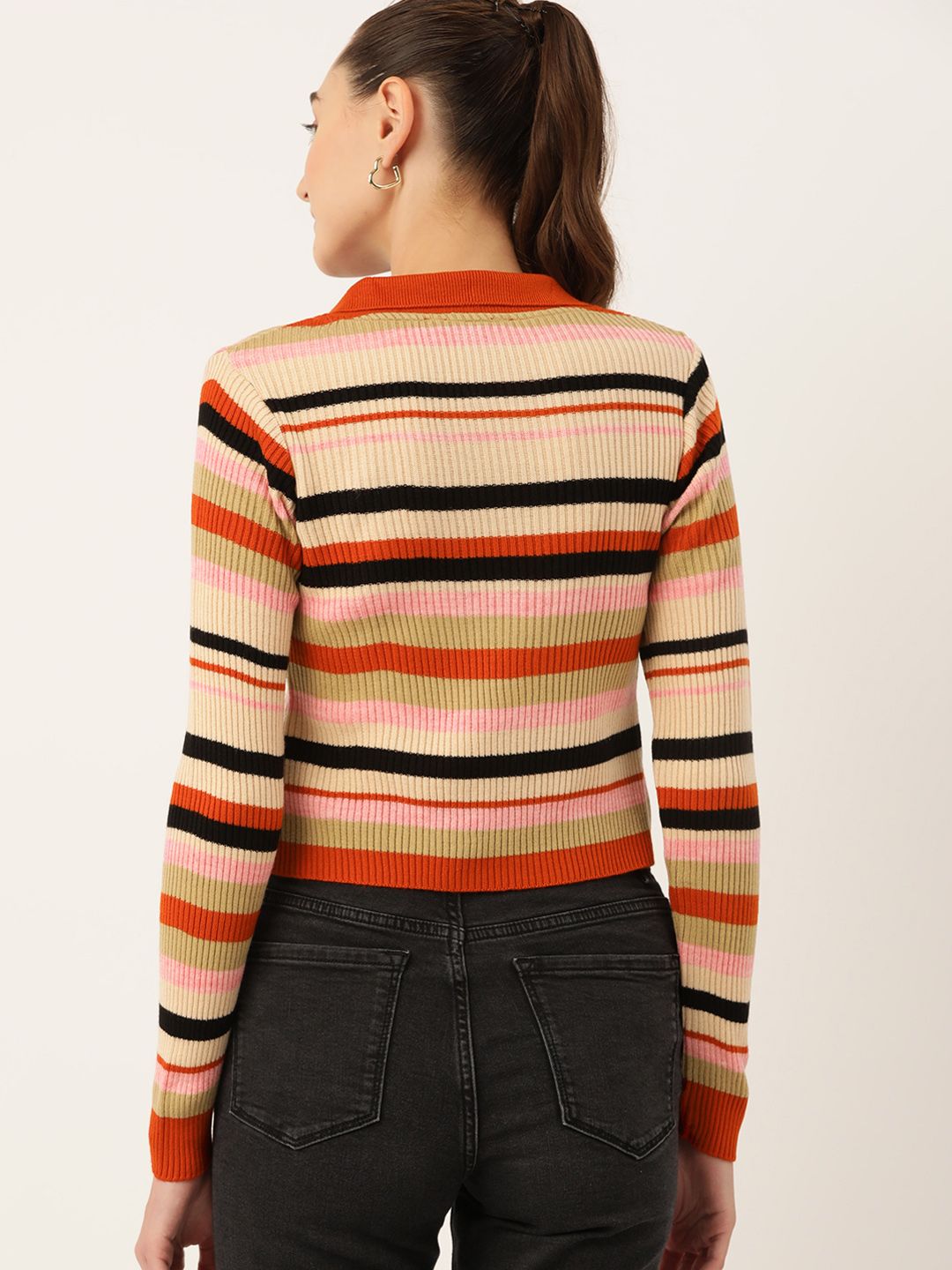 DressBerry Acrylic Shirt Collar Striped Pullover