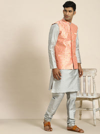 SOJANYA Kurta Rekaan Tenunan Lelaki dengan Churidar dengan Jaket Nehru