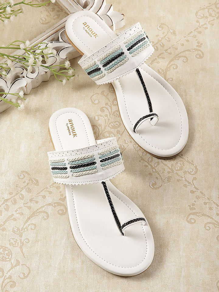 Anouk Women Woven Striped Ethnic One Toe Flats