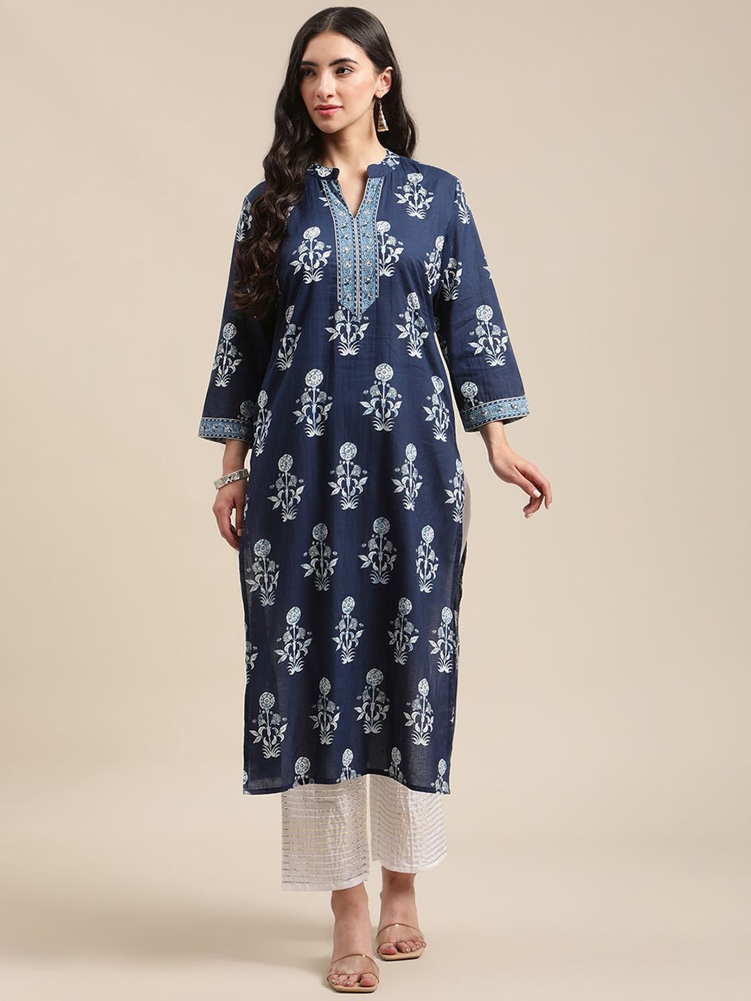 Varanga Women Blue Ethnic Motifs Printed Kurta