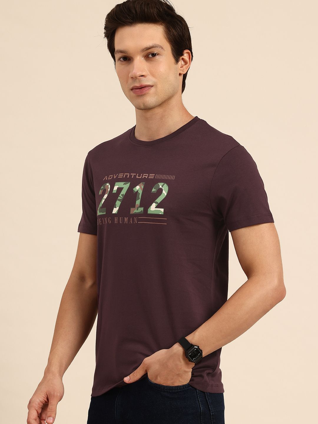 Being Human Typography Printed Pure Cotton Slim Fit T-shirt