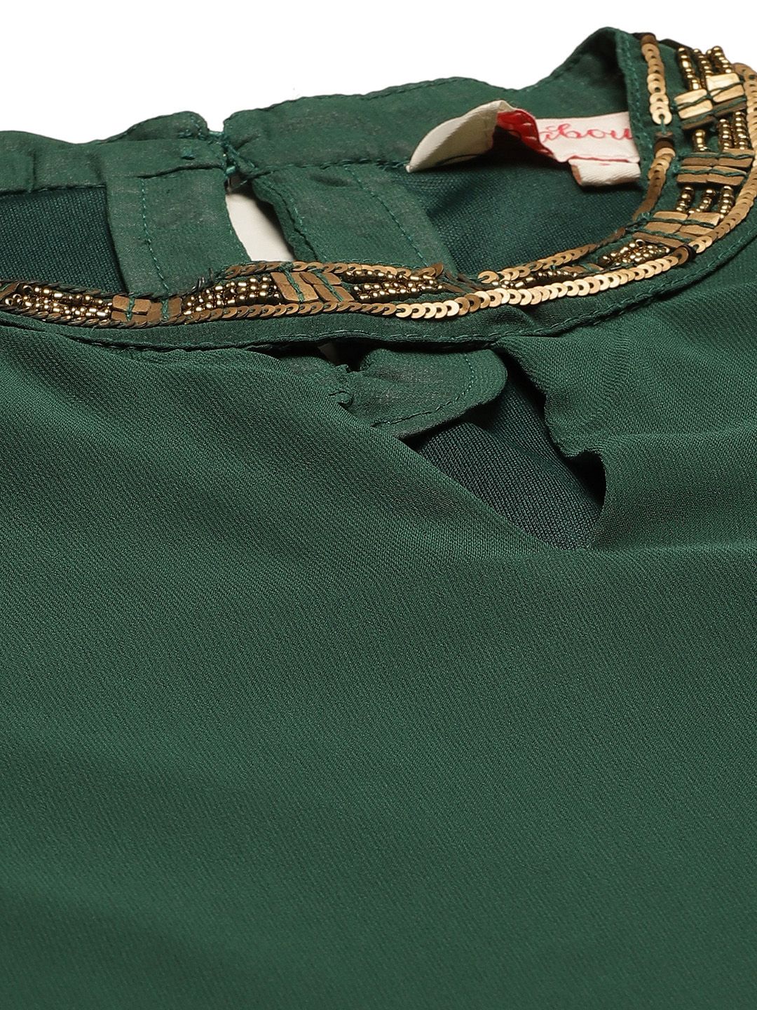 all about you Green Jewel Neck Puff Sleeve Regular Top