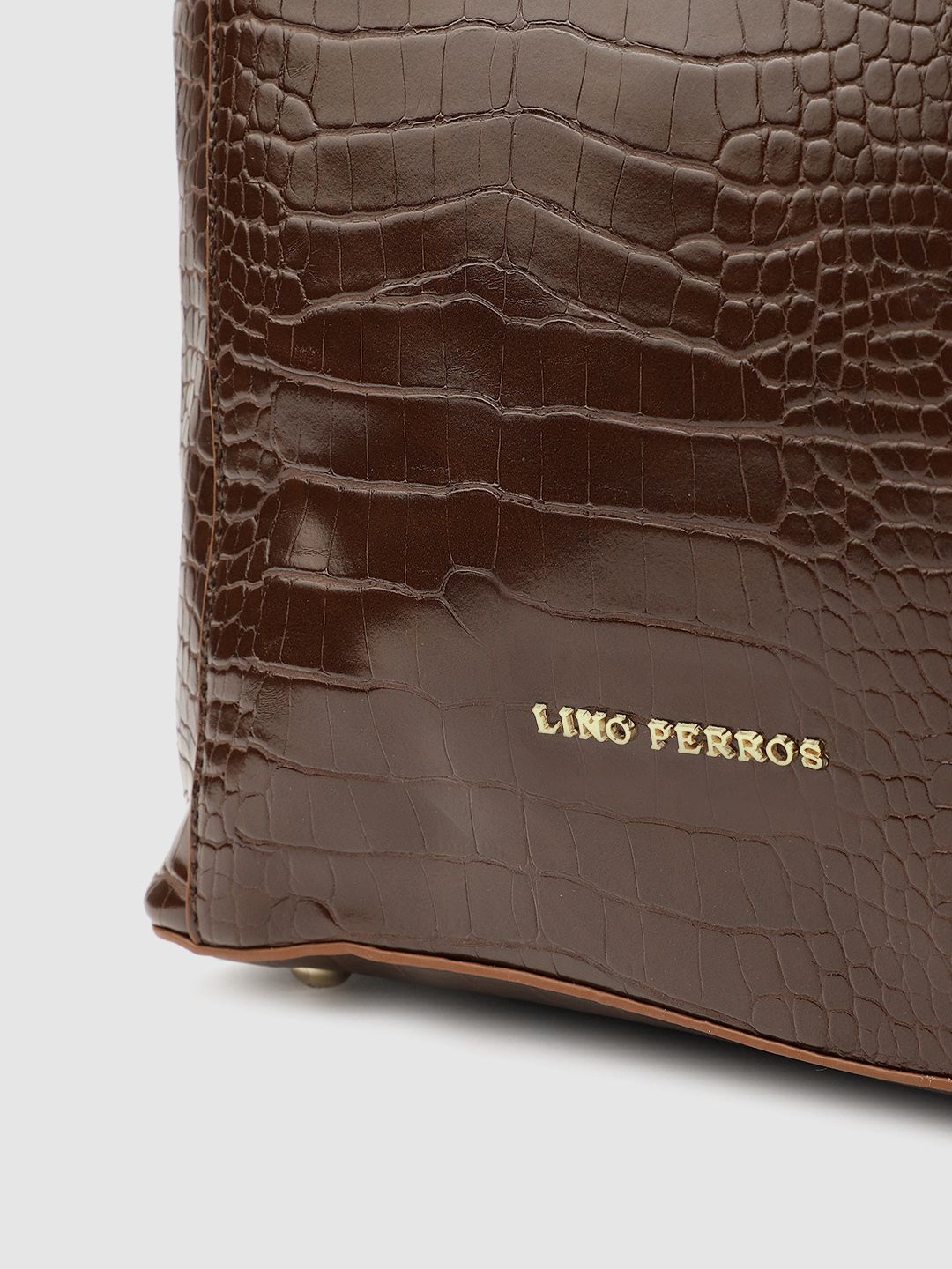 Lino Perros Coffee Brown Croc Textured Shoulder Bag