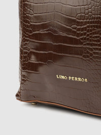 Lino Perros Coffee Brown Croc Textured Shoulder Bag