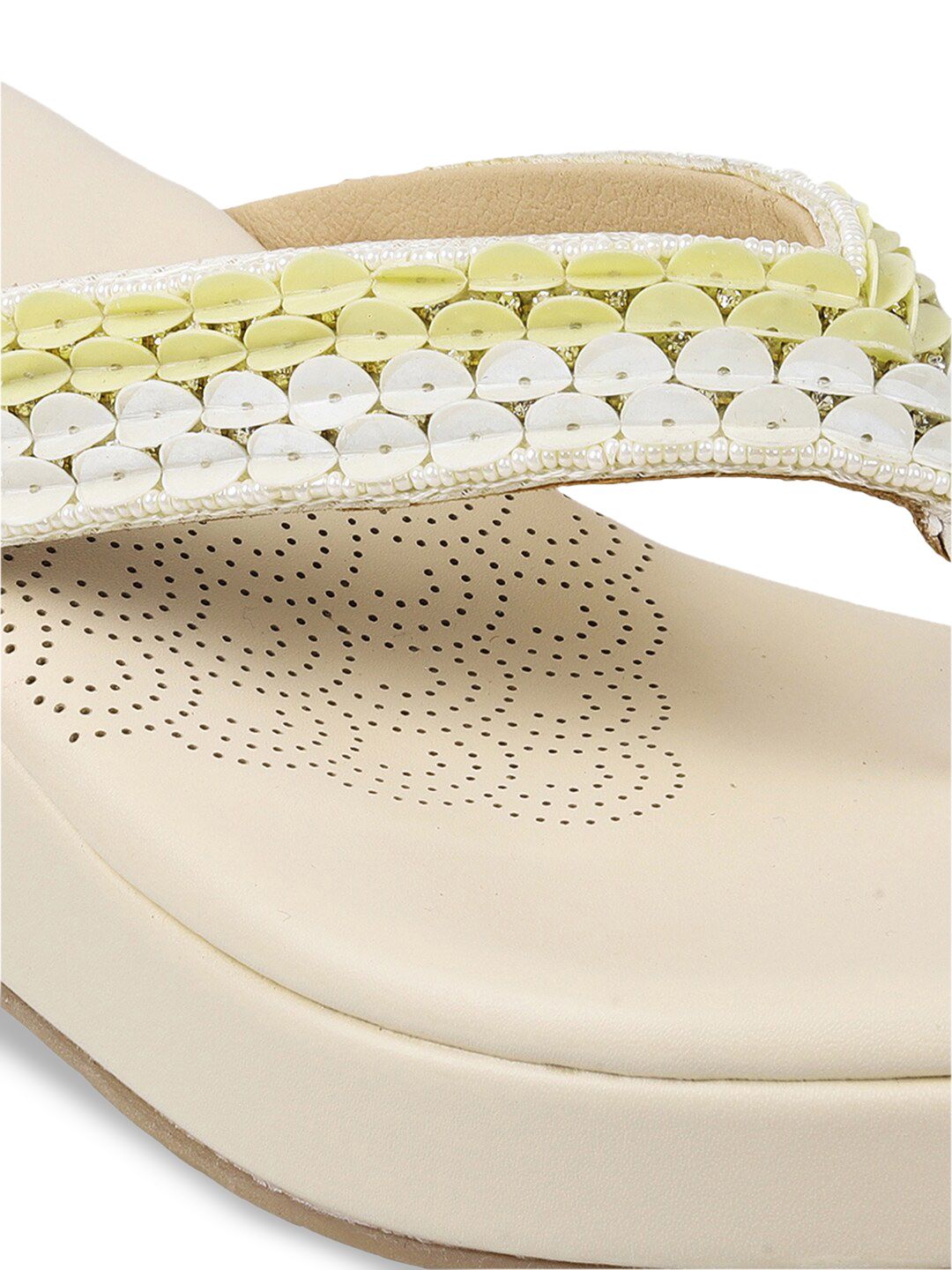 Metro Beige Embellished Wedge Sandals