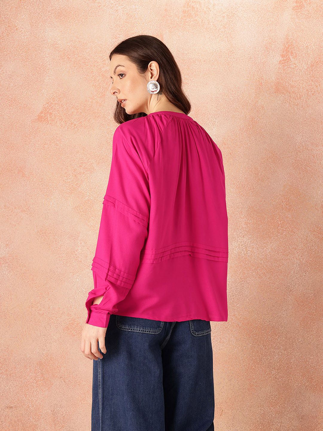 all about you Pin Tucks Raglan Sleeves Casual Shirt