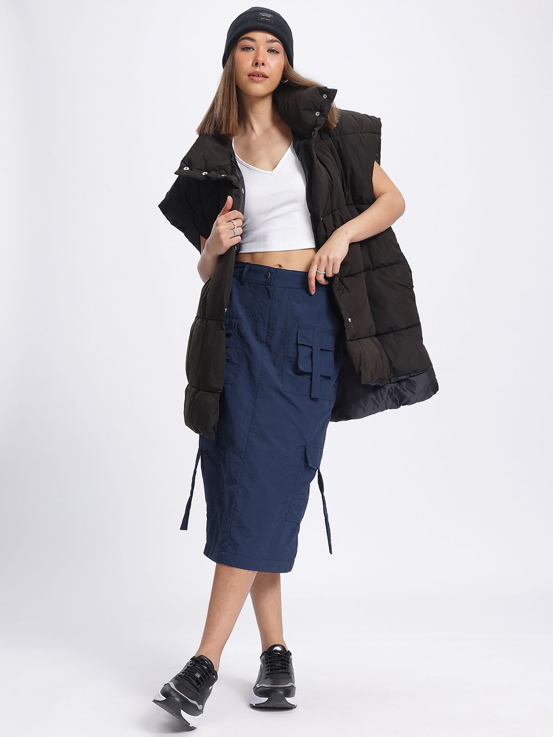 DressBerry Utility Chic Cargo-Style Midi Skirt