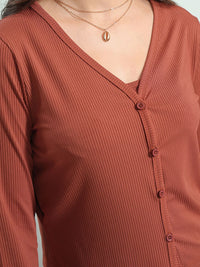 Tokyo Talkies Rust Shoulder Straps Camitop With Cardigan And Trouser