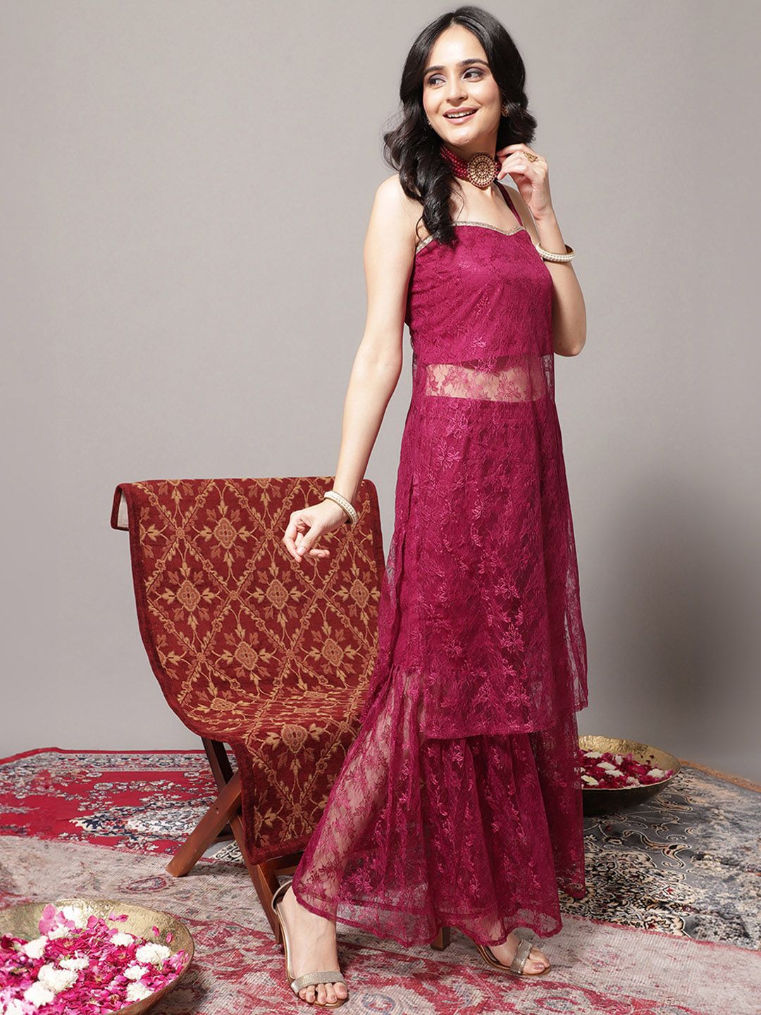 Varanga Women Magenta Kurta with Sharara