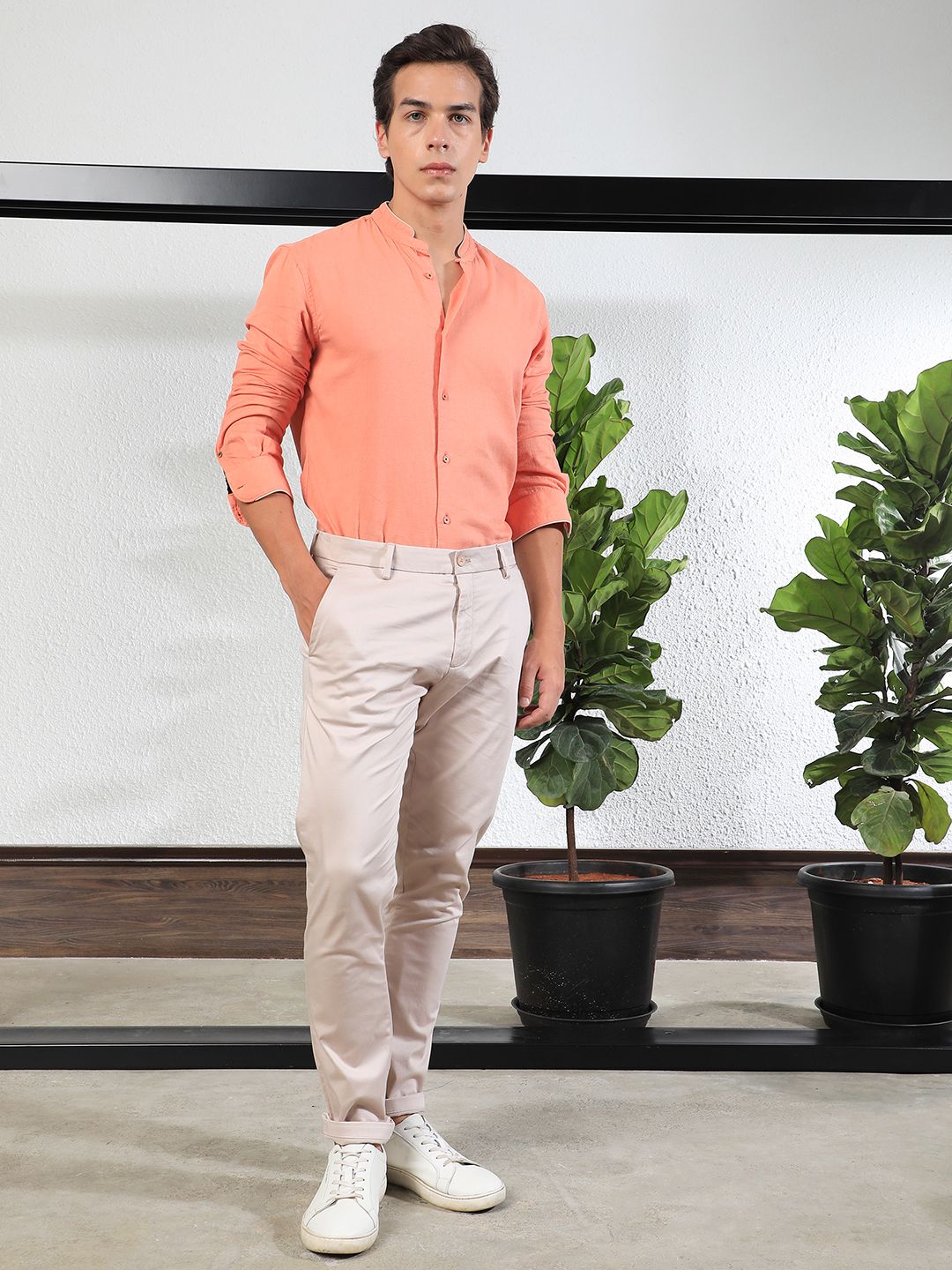 RARE RABBIT Men Shines Slim Fit Mid-Rise Cotton Formal Trouser