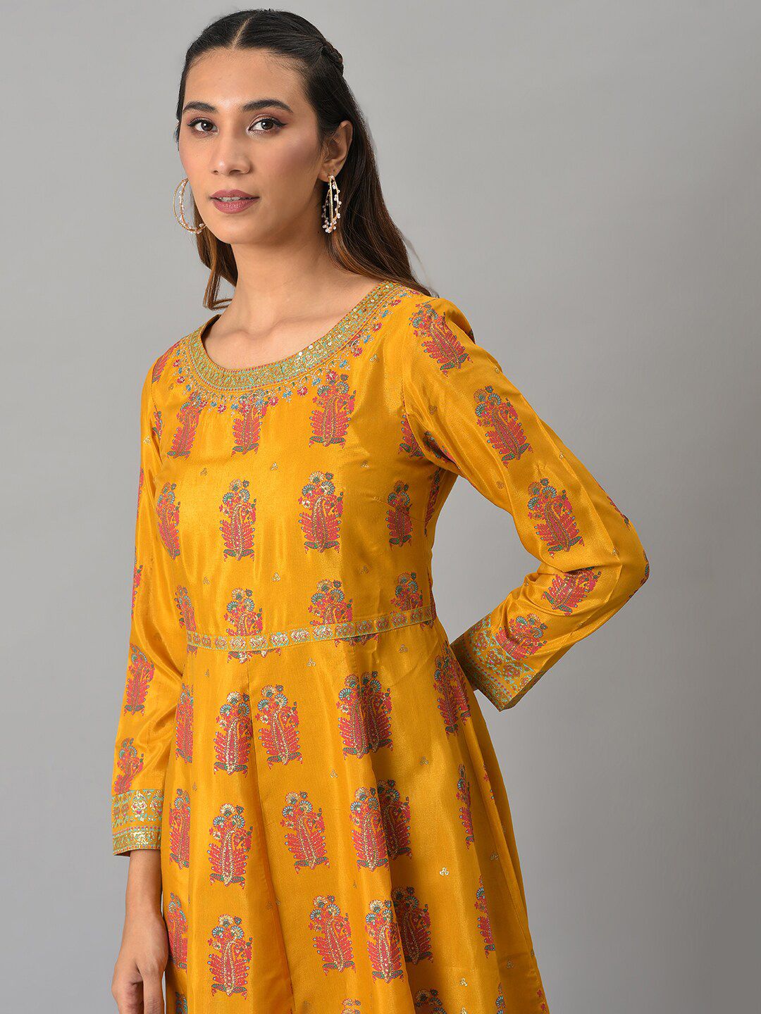 W Yellow Ethnic Motifs Printed Maxi Ethnic Dress