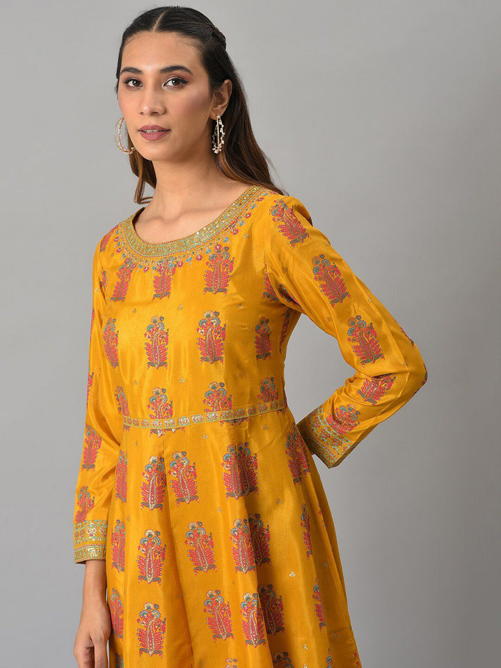 W Yellow Ethnic Motifs Printed Maxi Ethnic Dress