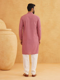 SOJANYA Kurta Kapas Tulen Bersulam Geometrik Kolar Mandarin dengan Churidar