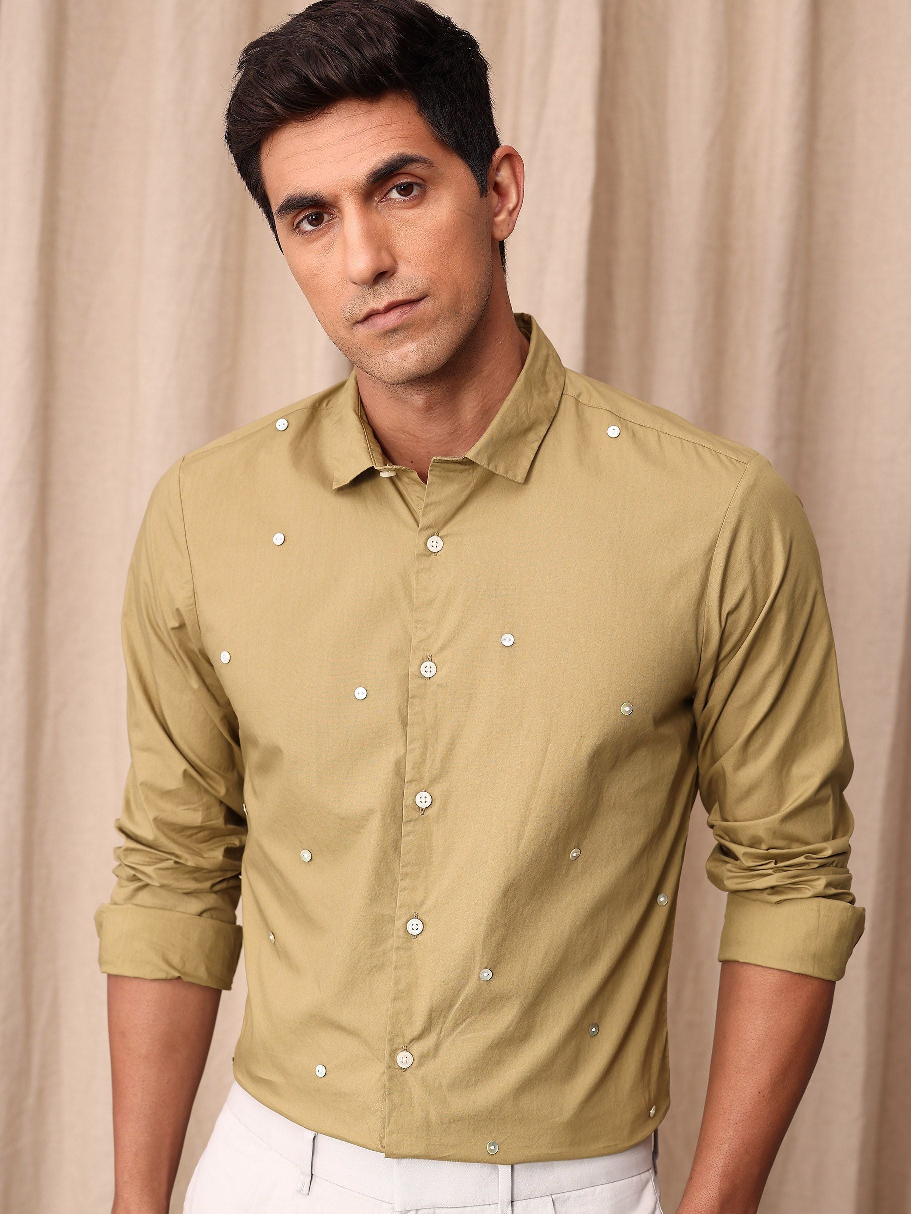 Mr Bowerbird Pure Cotton Button Detail Tailored Fit Casual Shirt