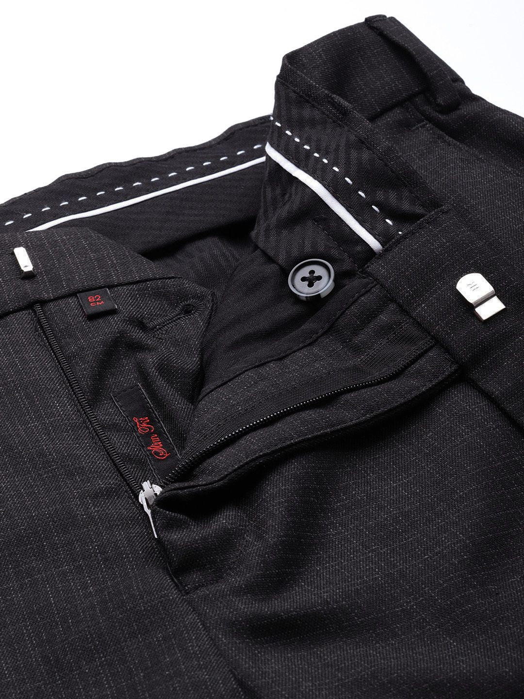 Raymond Men Black Checked Slim Fit Formal Trousers