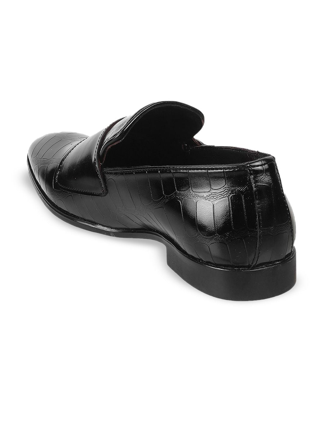 Mochi Men Textured Leather Formal Monk Shoes With Buckle Detail