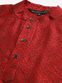 SOJANYA Lelaki Maroon & Off-White Jacquard Kurta dengan Pajama & Jaket Nehru