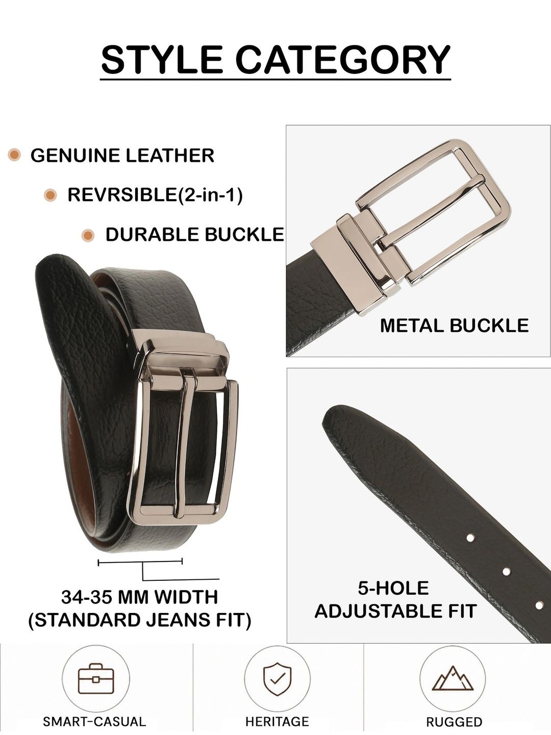 Teakwood Leathers Men Textured Leather Reversible Belt