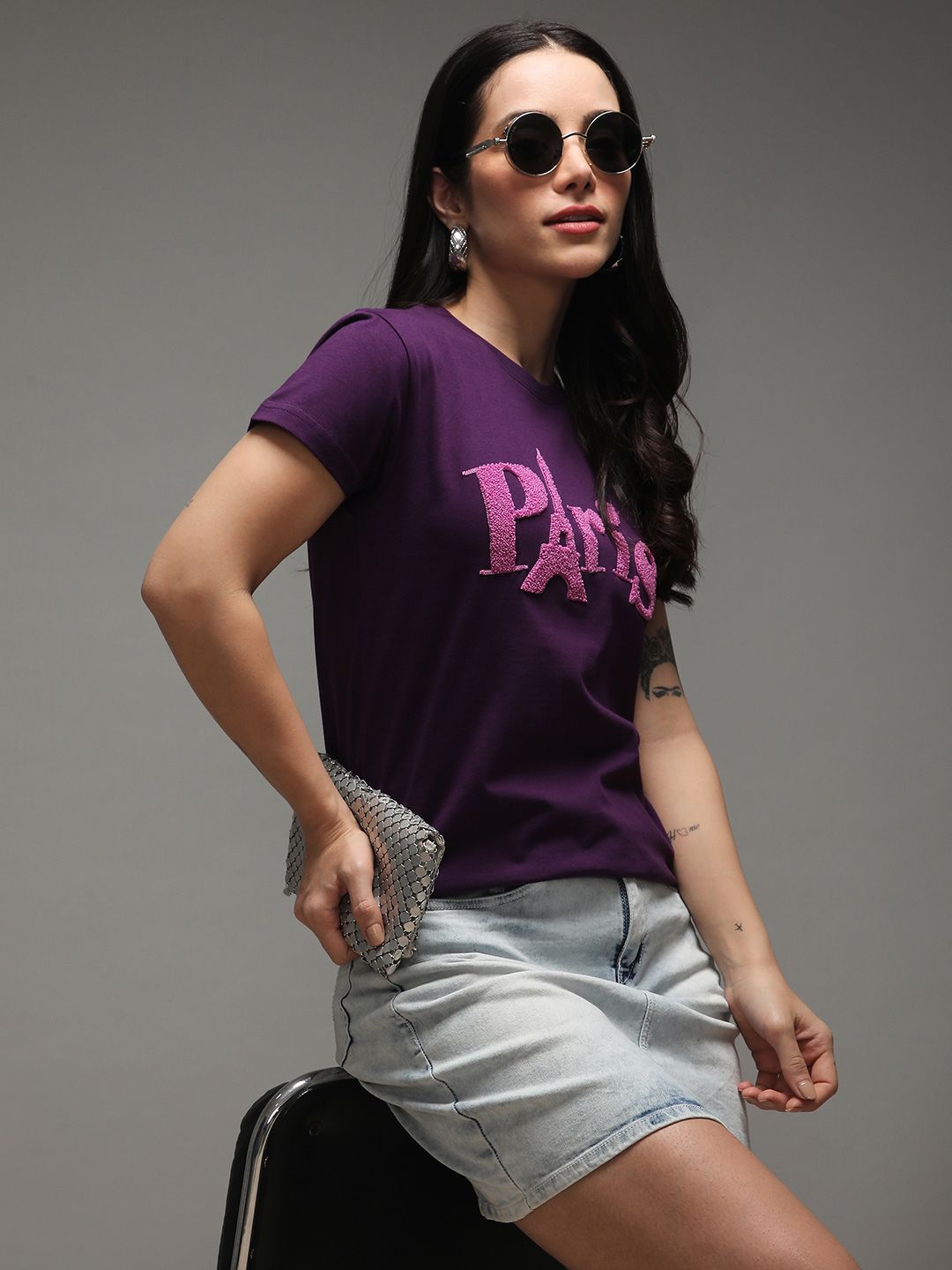 DILLINGER Women Regular Fit Crew Neck Varsity Puff Print Tshirt