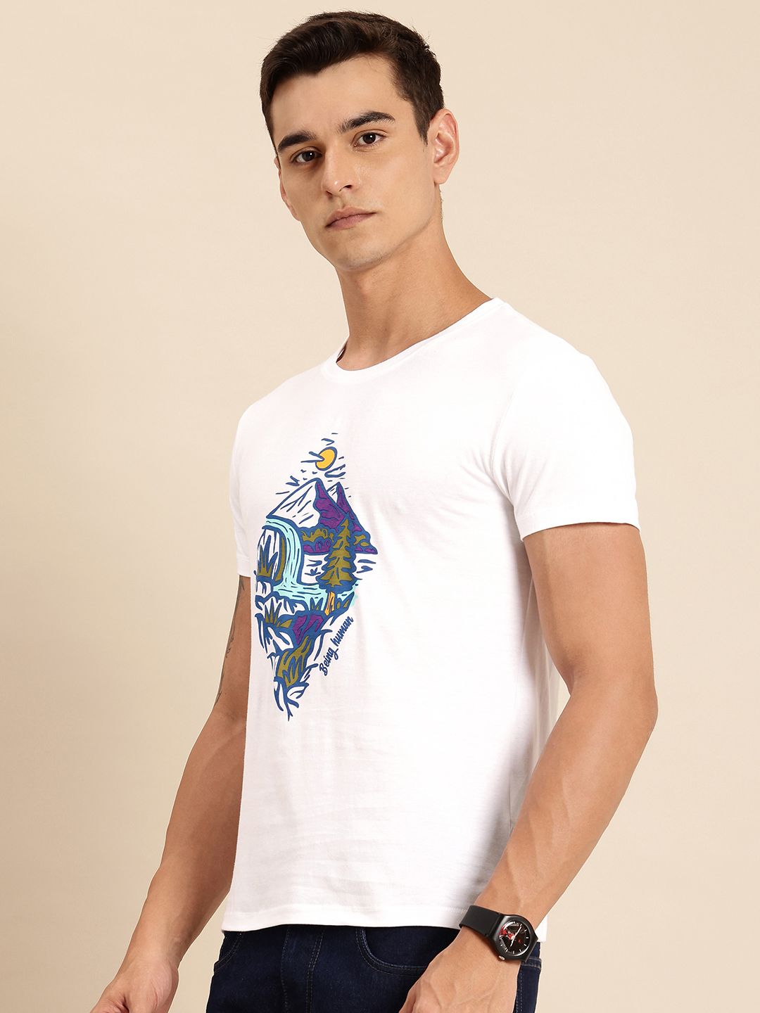 Being Human Pure Cotton Graphic Printed T-shirt