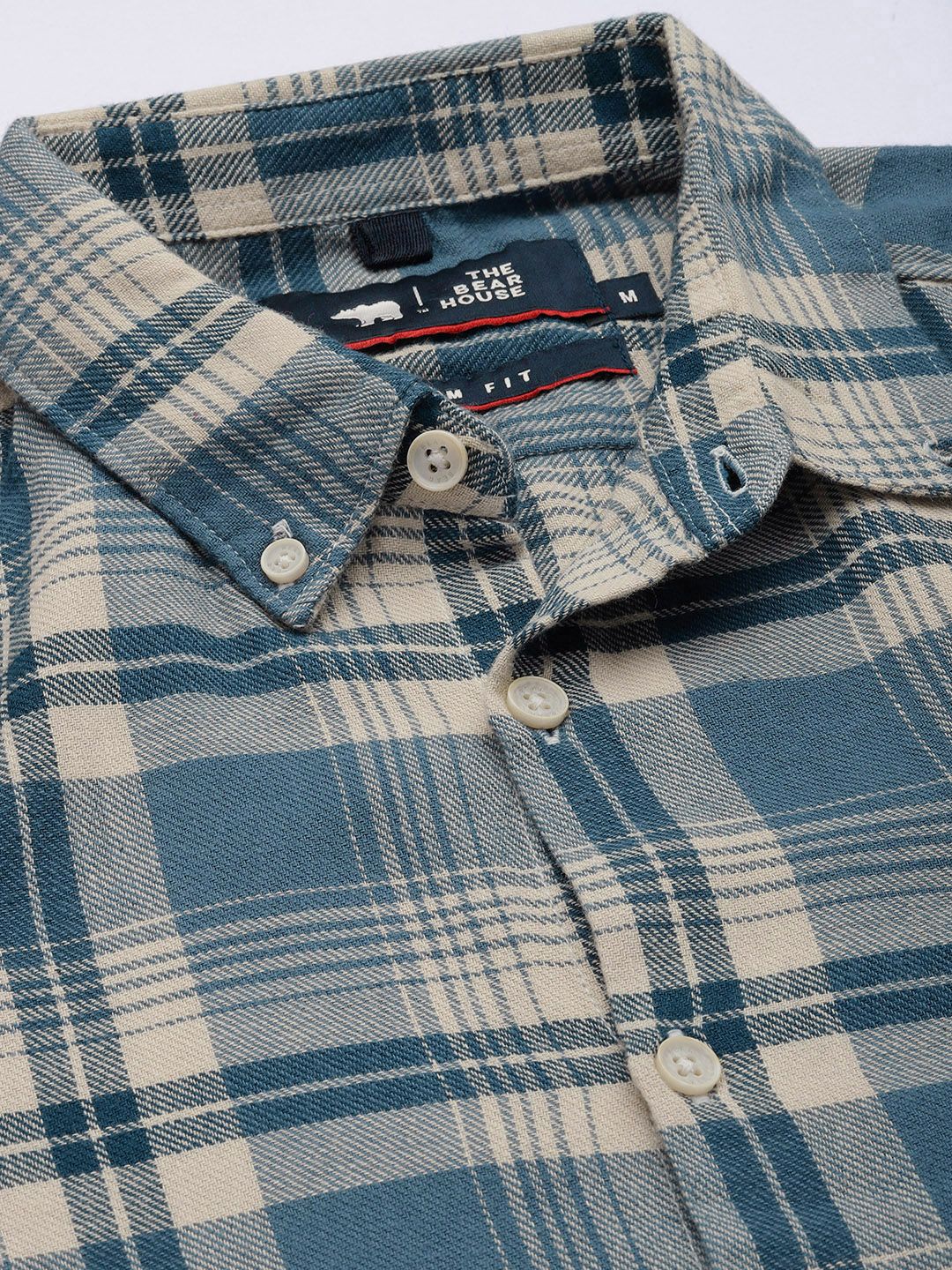 THE BEAR HOUSE Men Blue Slim Fit Tartan Checked Cotton Casual Shirt