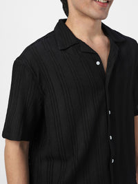 Urbano Fashion Men Cotton Cuban Collar Textured Oversized Casual Shirt