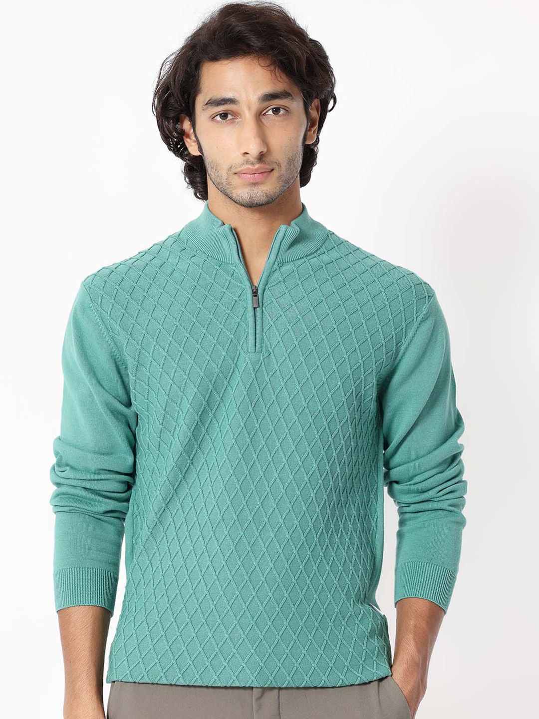 RARE RABBIT Men Troyo Regular Fit Mock Collar Sweater