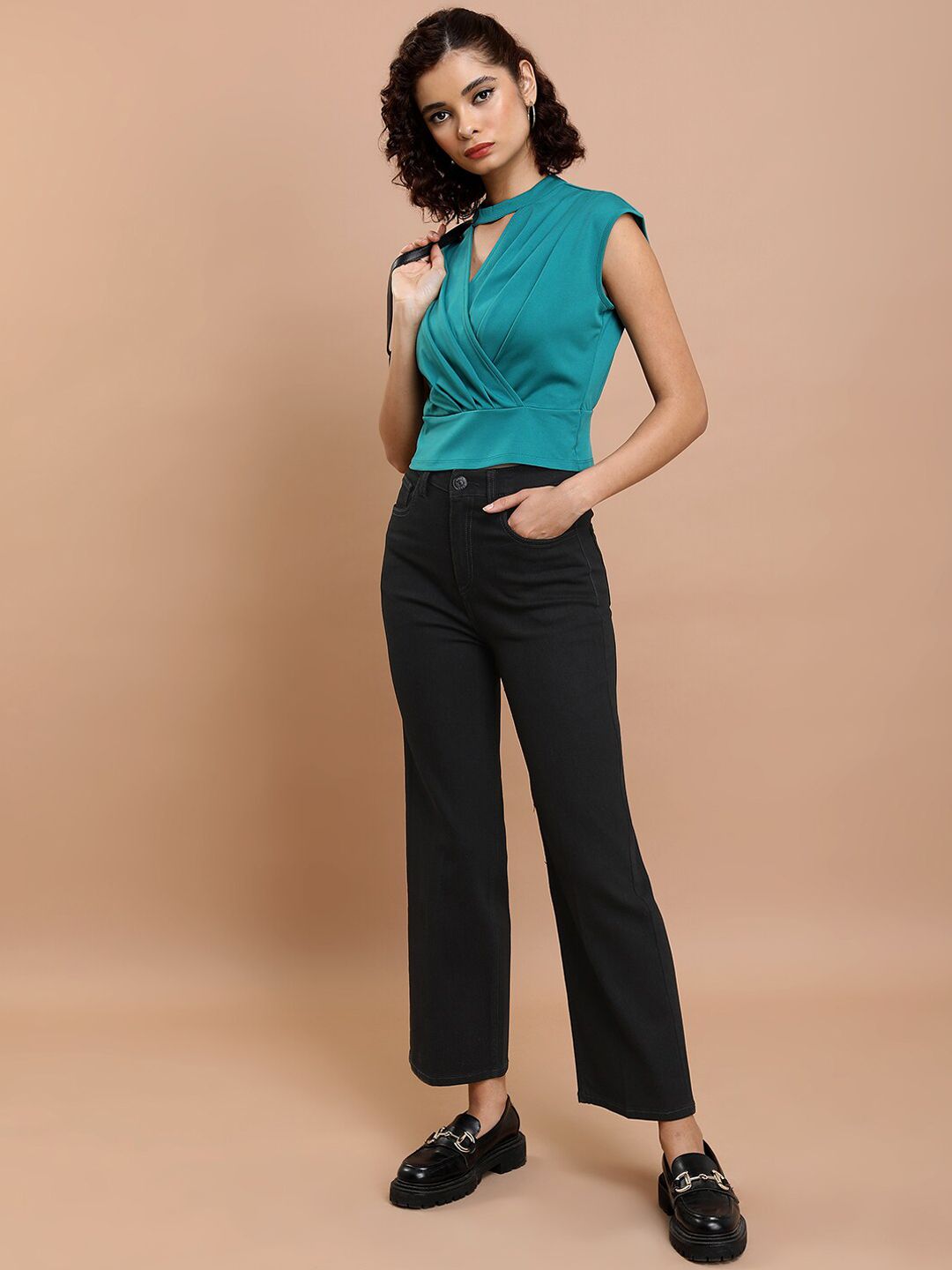Basics By Tokyo Talkies Women Flared Mid-Rise Clean Look Straight Fit Stretchable Jeans