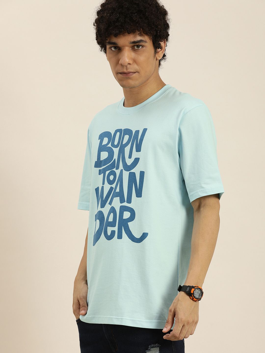 DILLINGER Men Blue Typography Printed Pure Cotton Oversized T-shirt