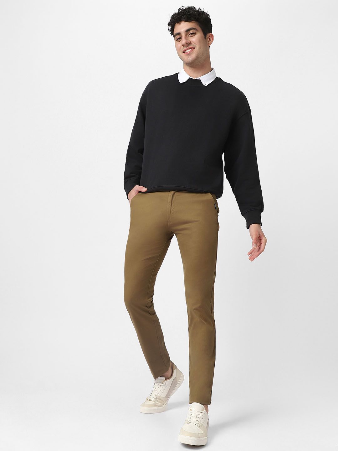 Urbano Fashion Men Khaki Brown Slim Fit Solid Regular Trousers
