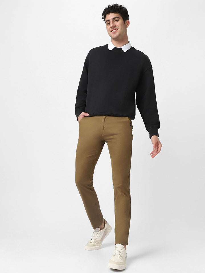 Urbano Fashion Men Khaki Brown Slim Fit Solid Regular Trousers
