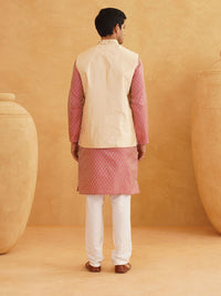 SOJANYA Woven Design Mandarin Collar Kurta with Churidar & Nehru Jacket