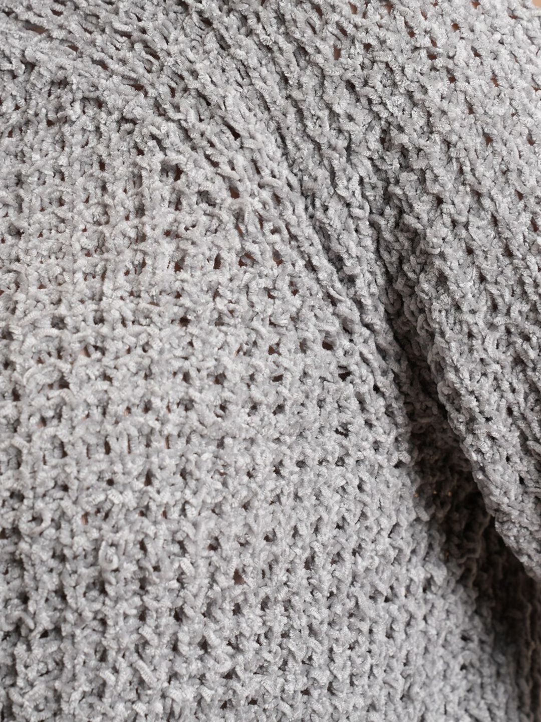 Tokyo Talkies Grey Self Design Turtle Neck Acrylic Pullover