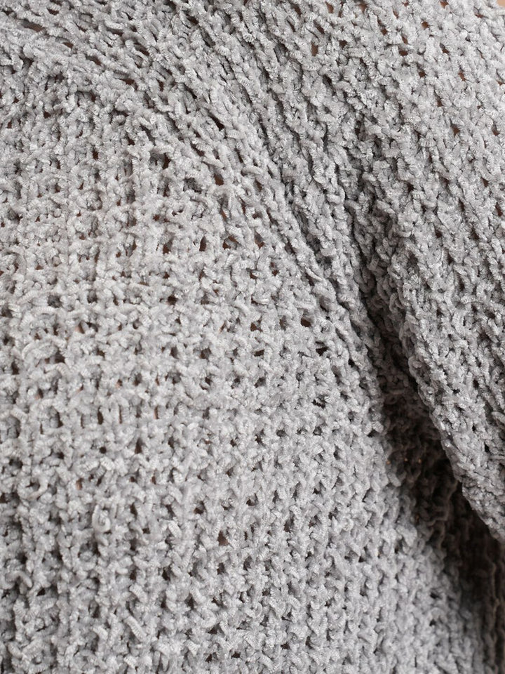 Tokyo Talkies Grey Self Design Turtle Neck Acrylic Pullover