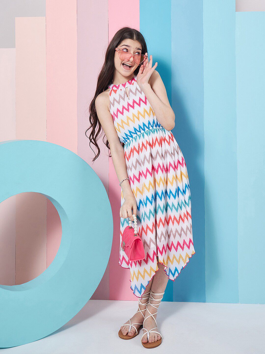 pspeaches Girls Geometric Printed Fit & Flare Midi Dress