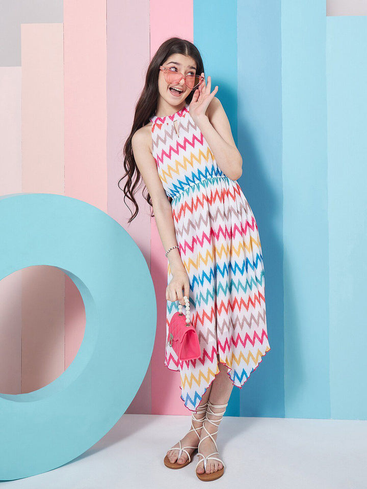 pspeaches Girls Geometric Printed Fit & Flare Midi Dress