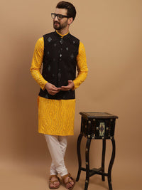 SOJANYA Geometric Embroidered Regular Pure Cotton Kurta With Churidar & Nehru Jacket