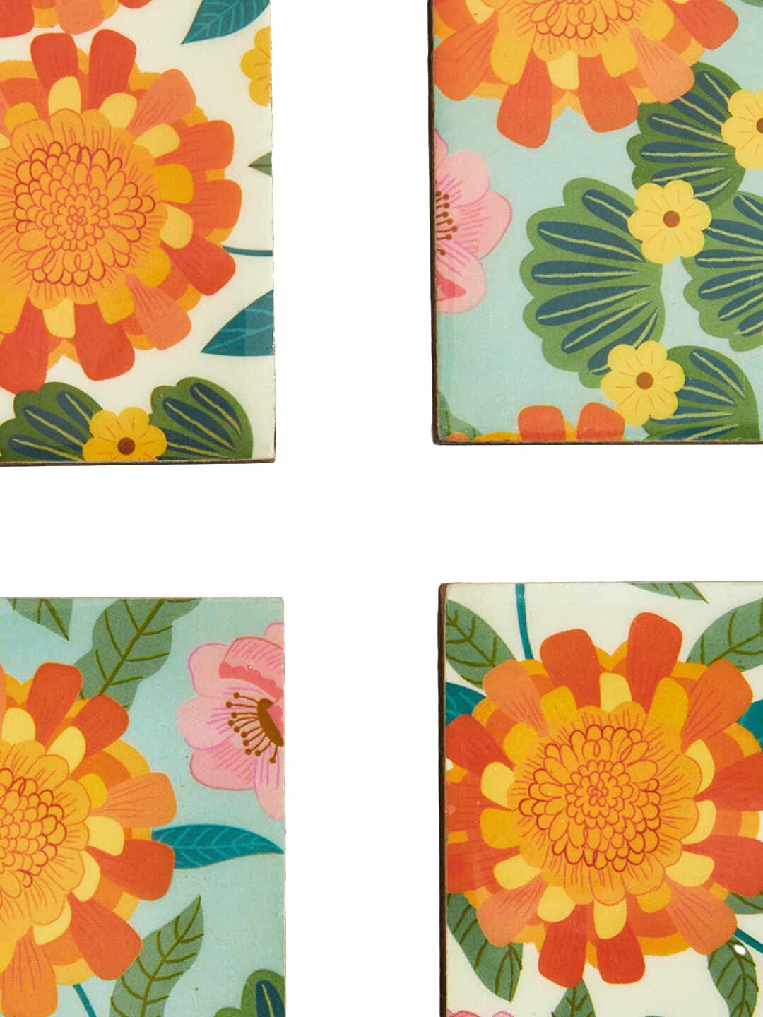 Chumbak Assorted Orange 6 Pieces Marigold Printed Coasters