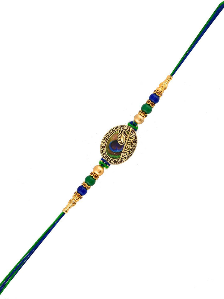 Voylla Beaded Peacock Feather Thread Rakhi