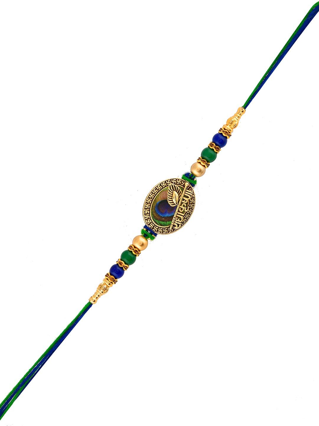 Voylla Beaded Peacock Feather Thread Rakhi
