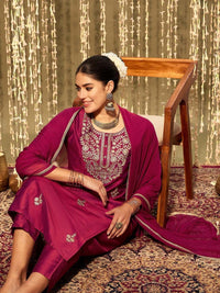 Indo Era Ethnic Motifs Embroidered Zari Straight Kurta With Trousers & Dupatta