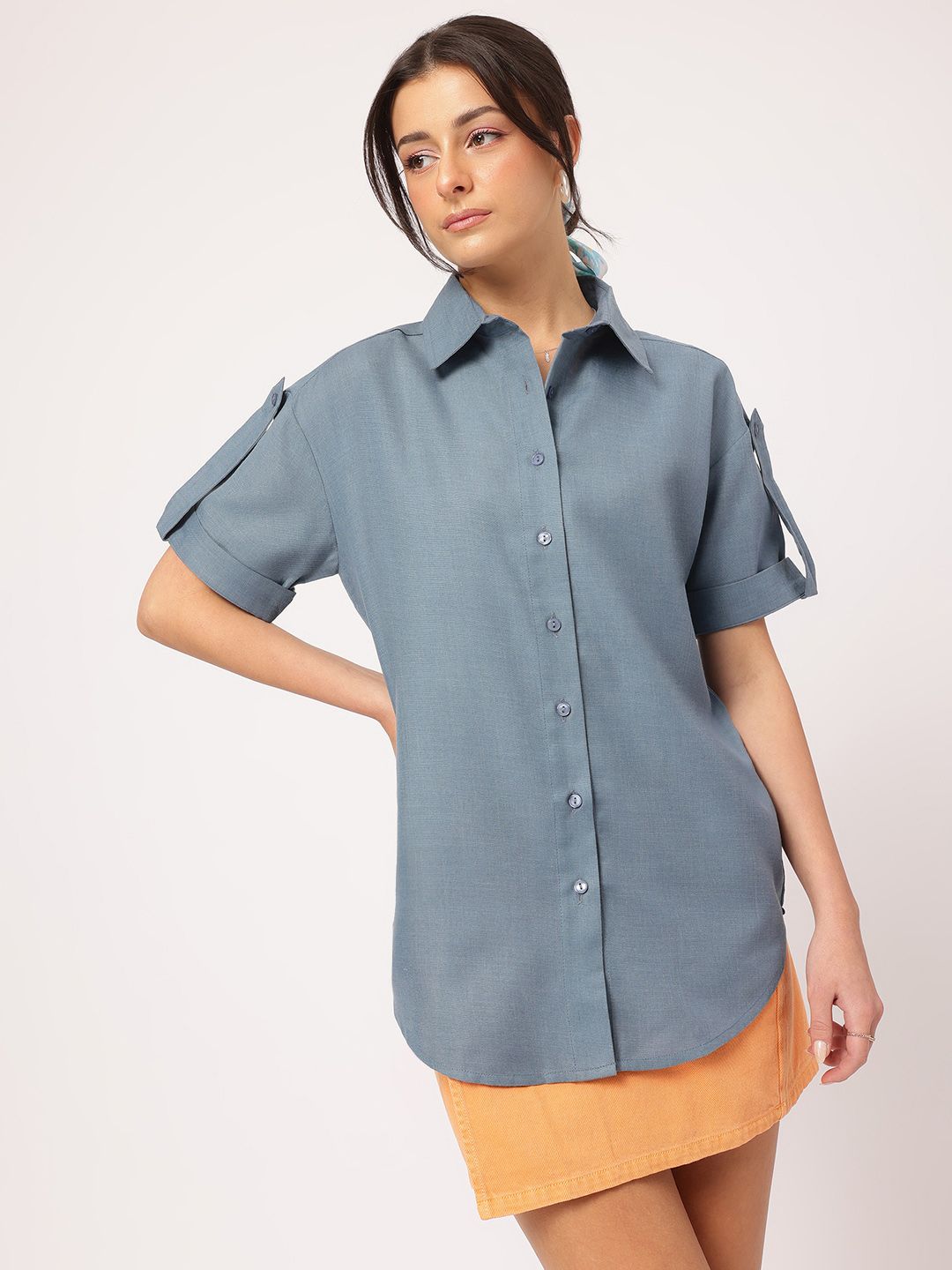 DressBerry Statement Roll-Up Tabs  Longline Shirt