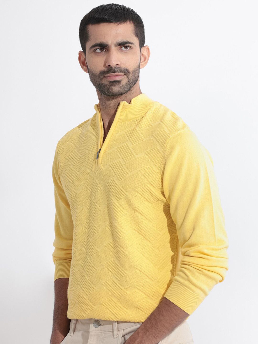 RARE RABBIT Men Troyo Solid Mock Collar Sweater