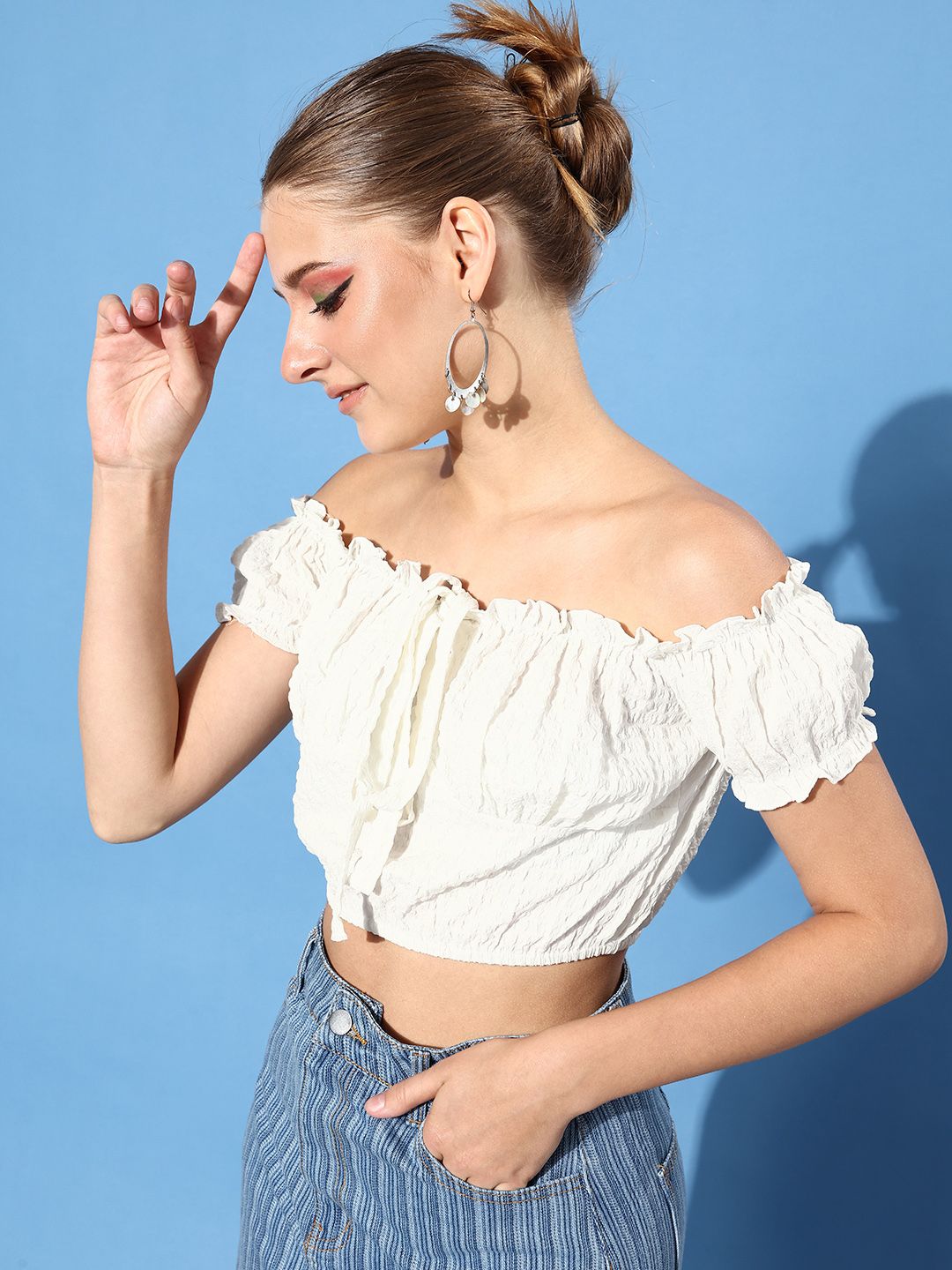 Athena White Solid Twist & Knot Top